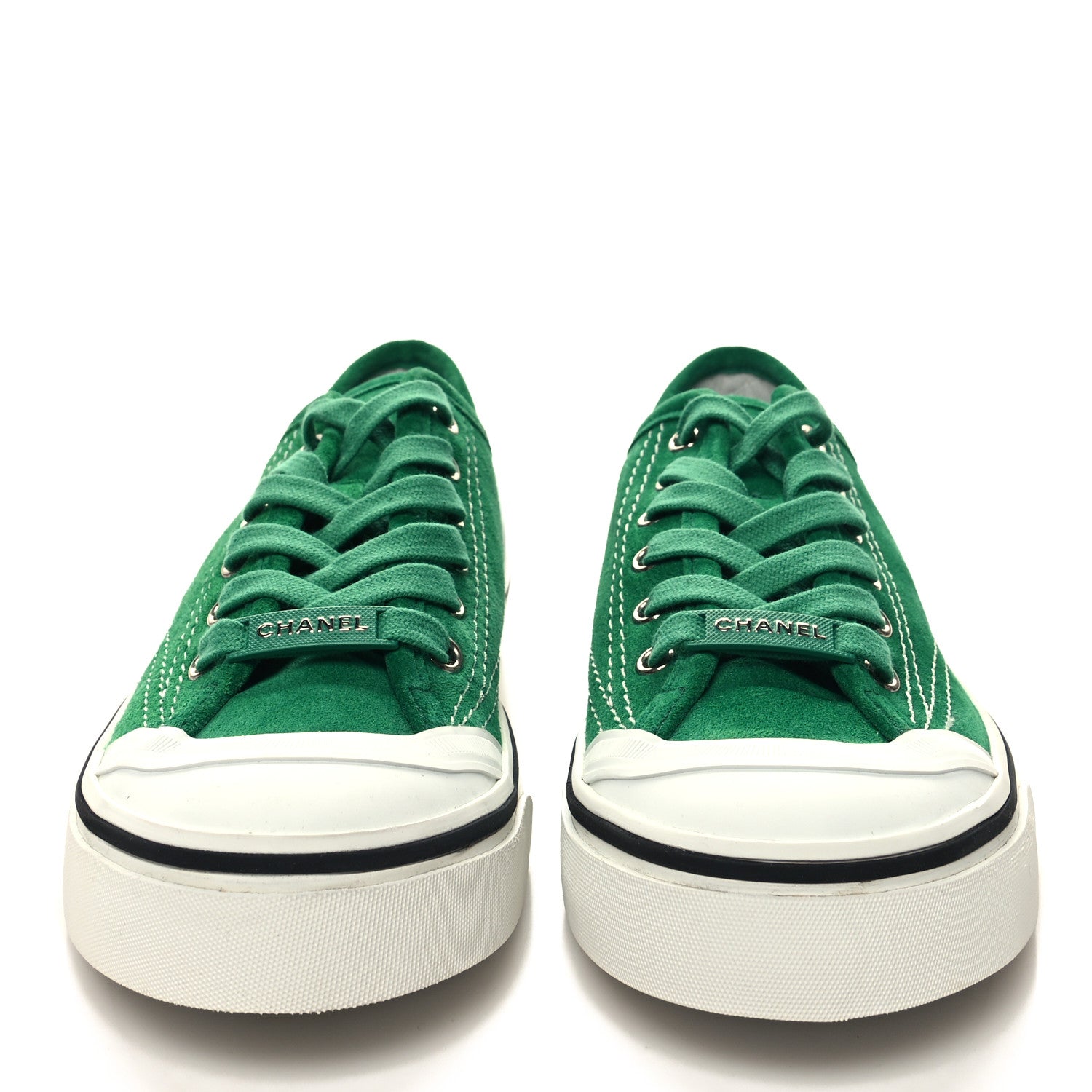Chanel Suede Calfskin Lace Up Cap Toe Sneakers 39 Green 2 of 8