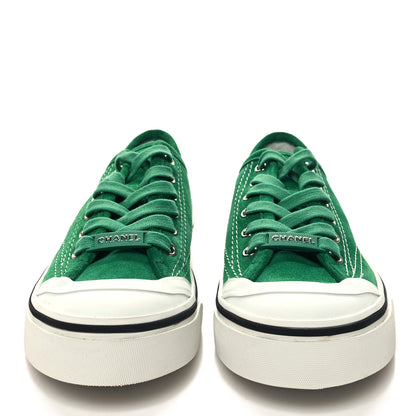 Chanel Suede Calfskin Lace Up Cap Toe Sneakers 39 Green 2 of 8