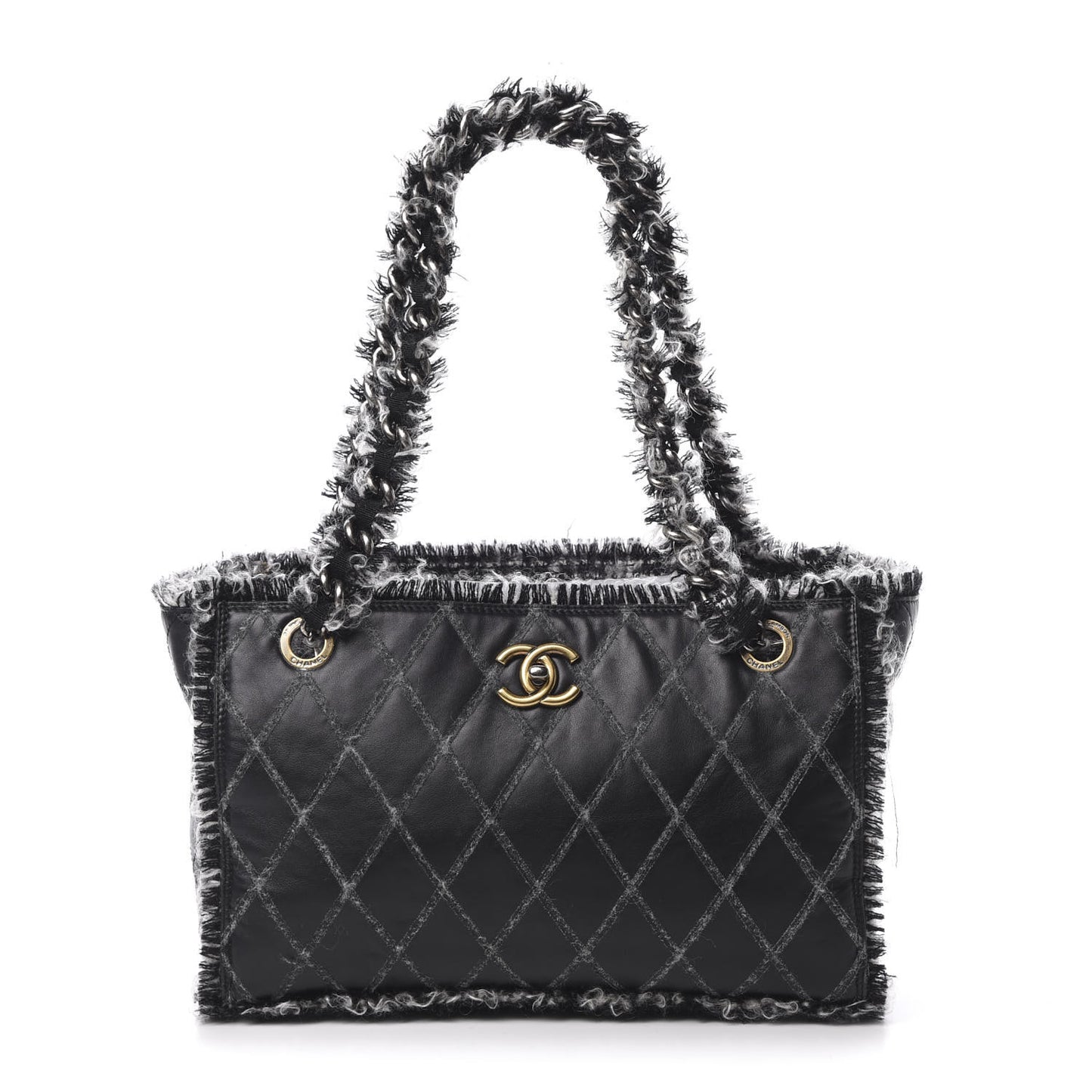Tweed Calfskin Tweedy Shopping Tote Black