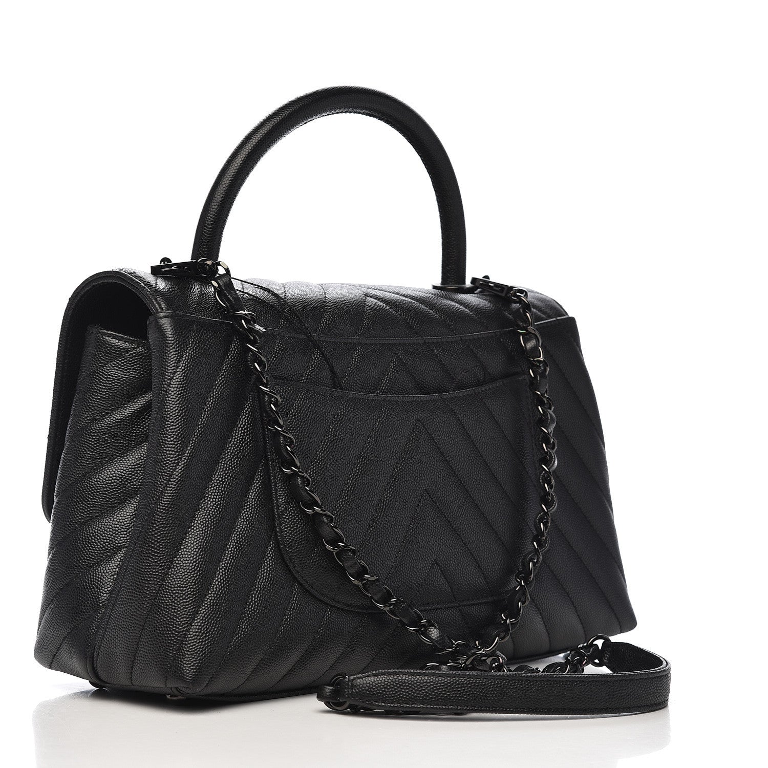 Chanel Caviar Chevron Quilted Small Coco Handle Flap So Black 3 of 11