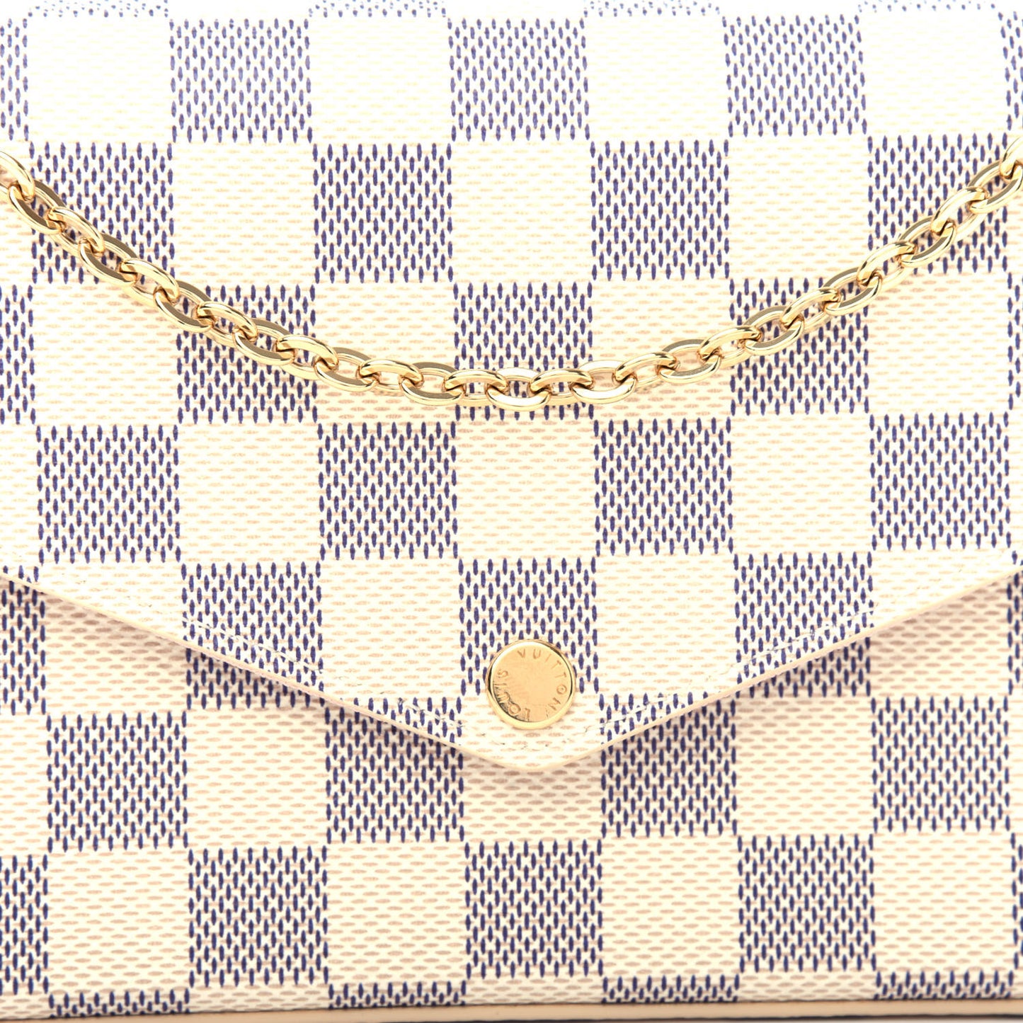 Damier Azur Pochette Felicie Chain Wallet Rose Ballerine