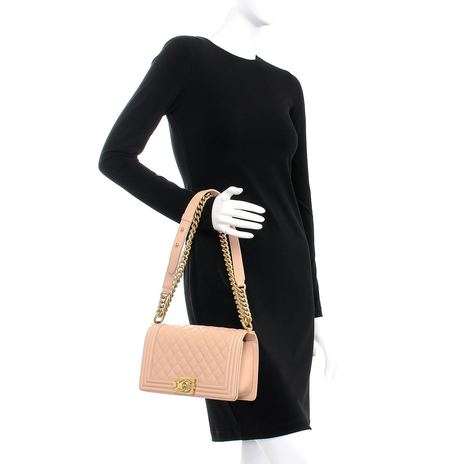 Chanel Caviar Quilted Medium Boy Flap Light Beige 3 of 9