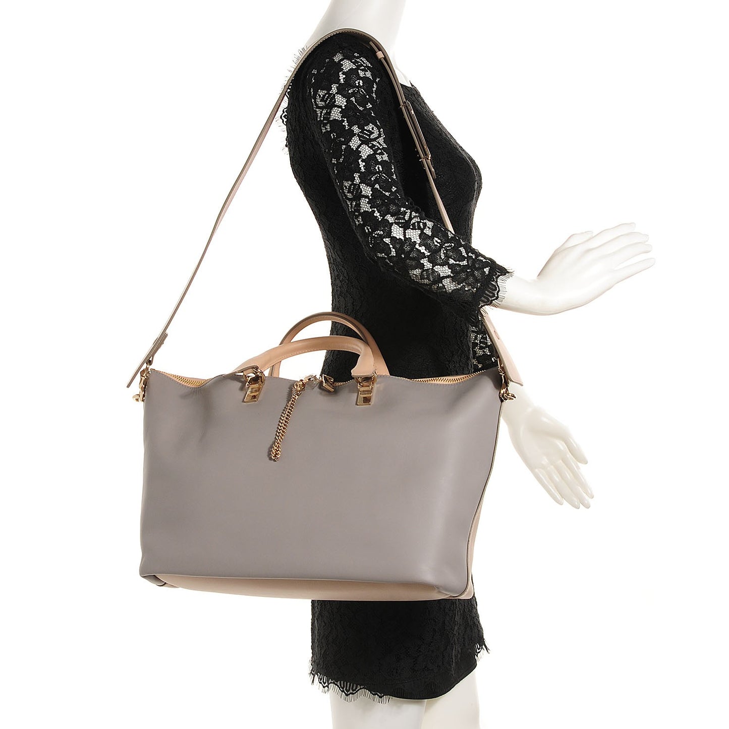 Smooth Calfskin Large Baylee Tote Cashmere Grey Rope Beige