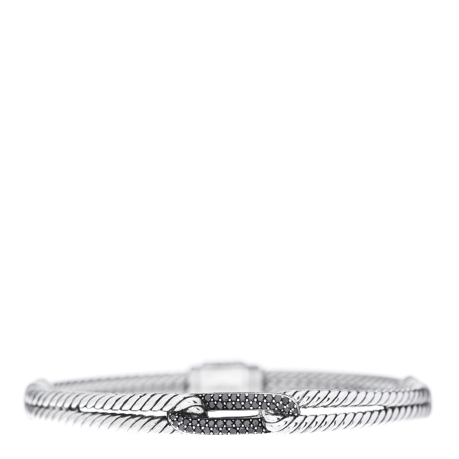 David Yurman Sterling Silver Black Diamond 7mm Petite Mini Loop Bracelet 1 of 6