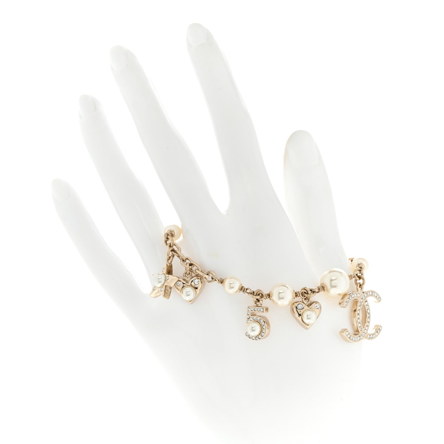 Crystal Pearl CC Charming Bracelet Gold
