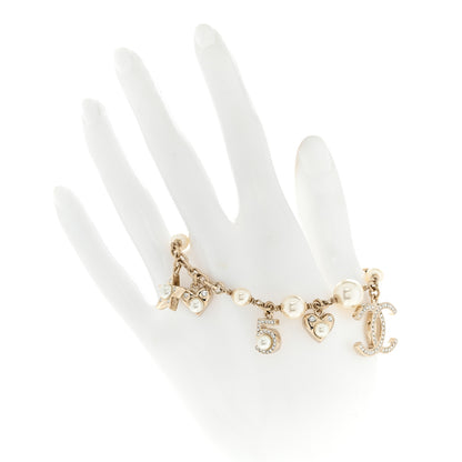 Chanel Crystal Pearl CC Charming Bracelet Gold 2 of 4