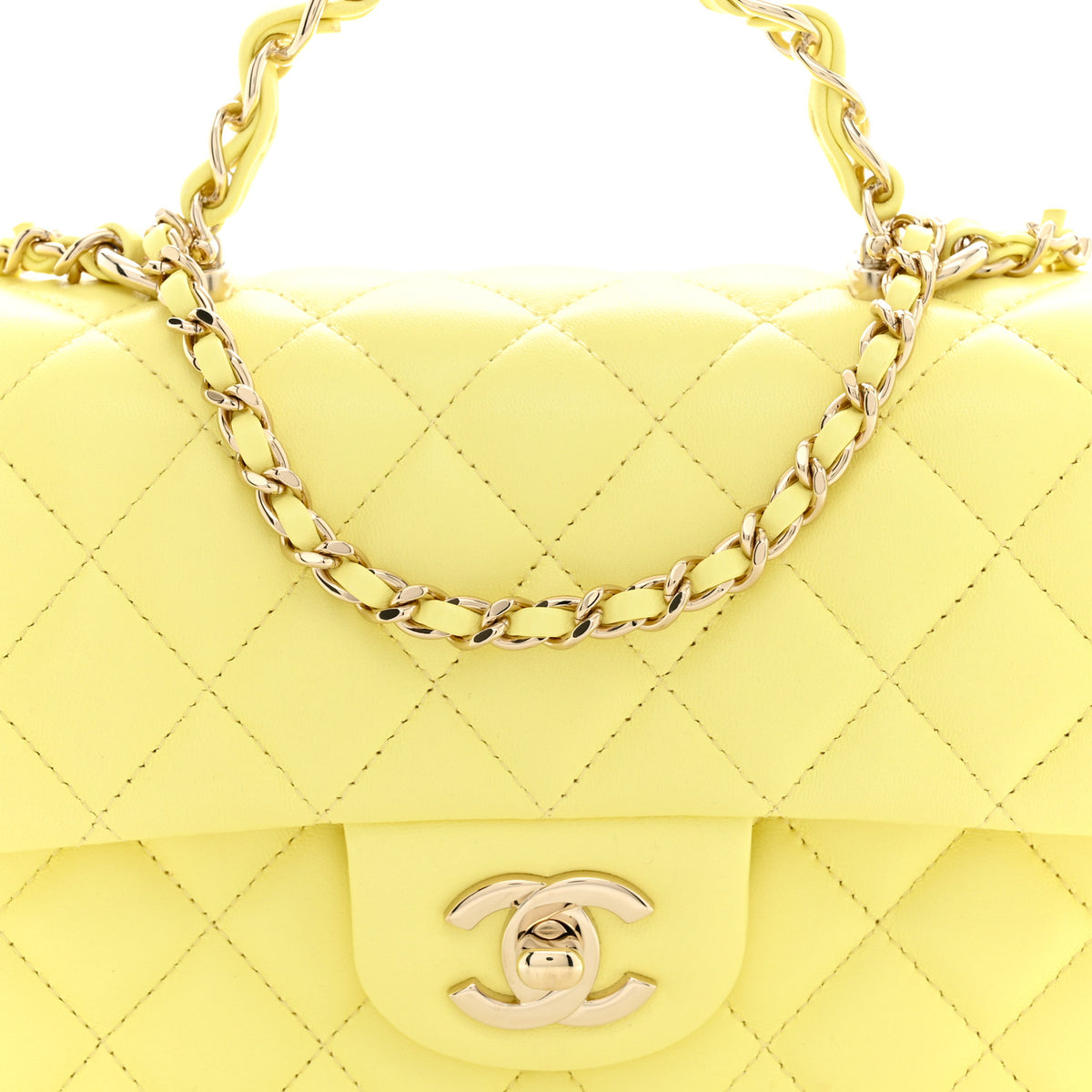 Chanel Lambskin Quilted Mini Chain Top Handle Rectangular Flap Light Yellow 8 of 10