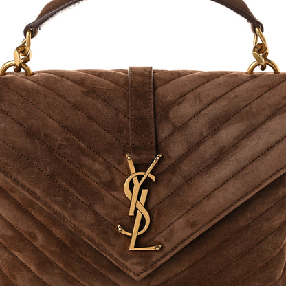 Saint Laurent Suede Matelasse Chevron Monogram Medium College Bag Bark Brown 8 of 10