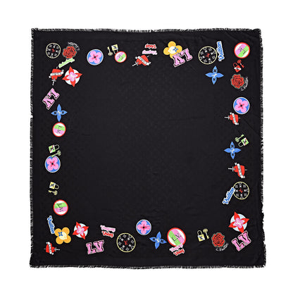Louis Vuitton Silk Wool Monogram LV Stories Shawl Black 1 of 6