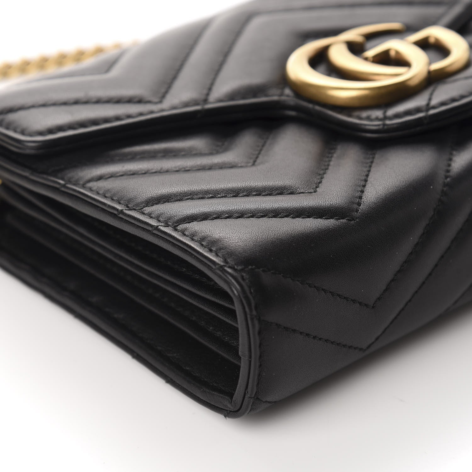 Gucci Calfskin Matelasse GG Marmont Chain Wallet Black 6 of 10