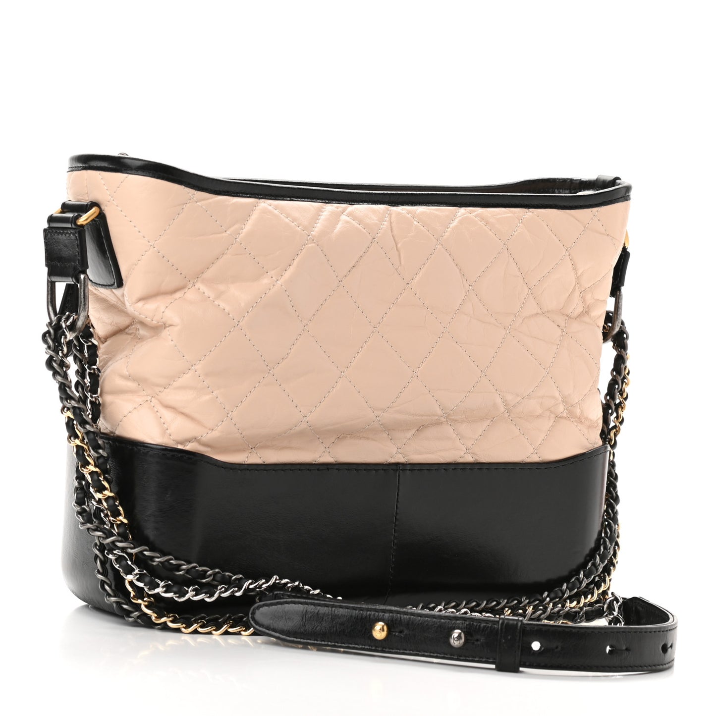 Aged Calfskin Quilted Medium Gabrielle Hobo Beige Black