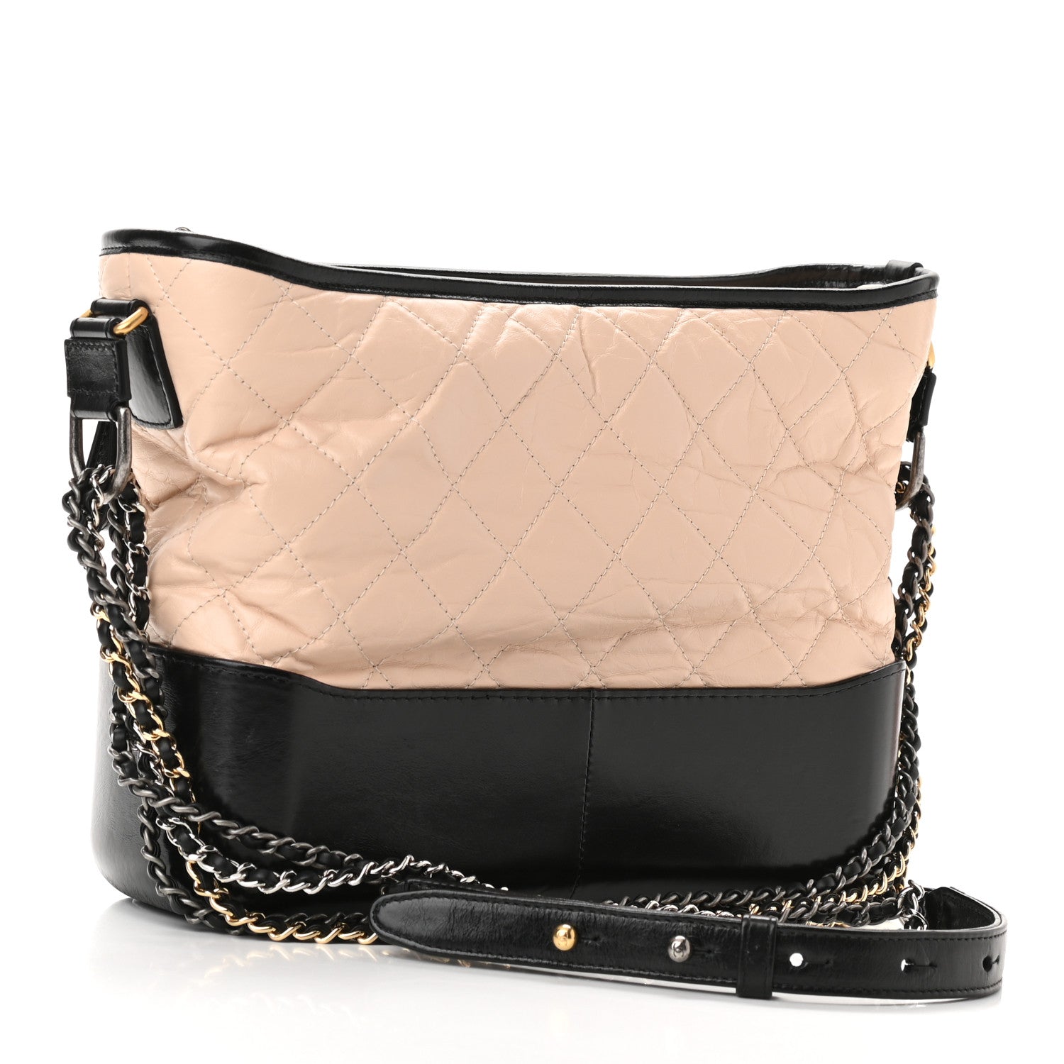 Chanel Aged Calfskin Quilted Medium Gabrielle Hobo Beige Black 3 of 10