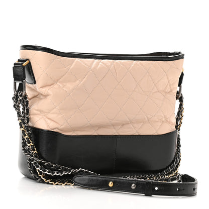 Chanel Aged Calfskin Quilted Medium Gabrielle Hobo Beige Black 3 of 10