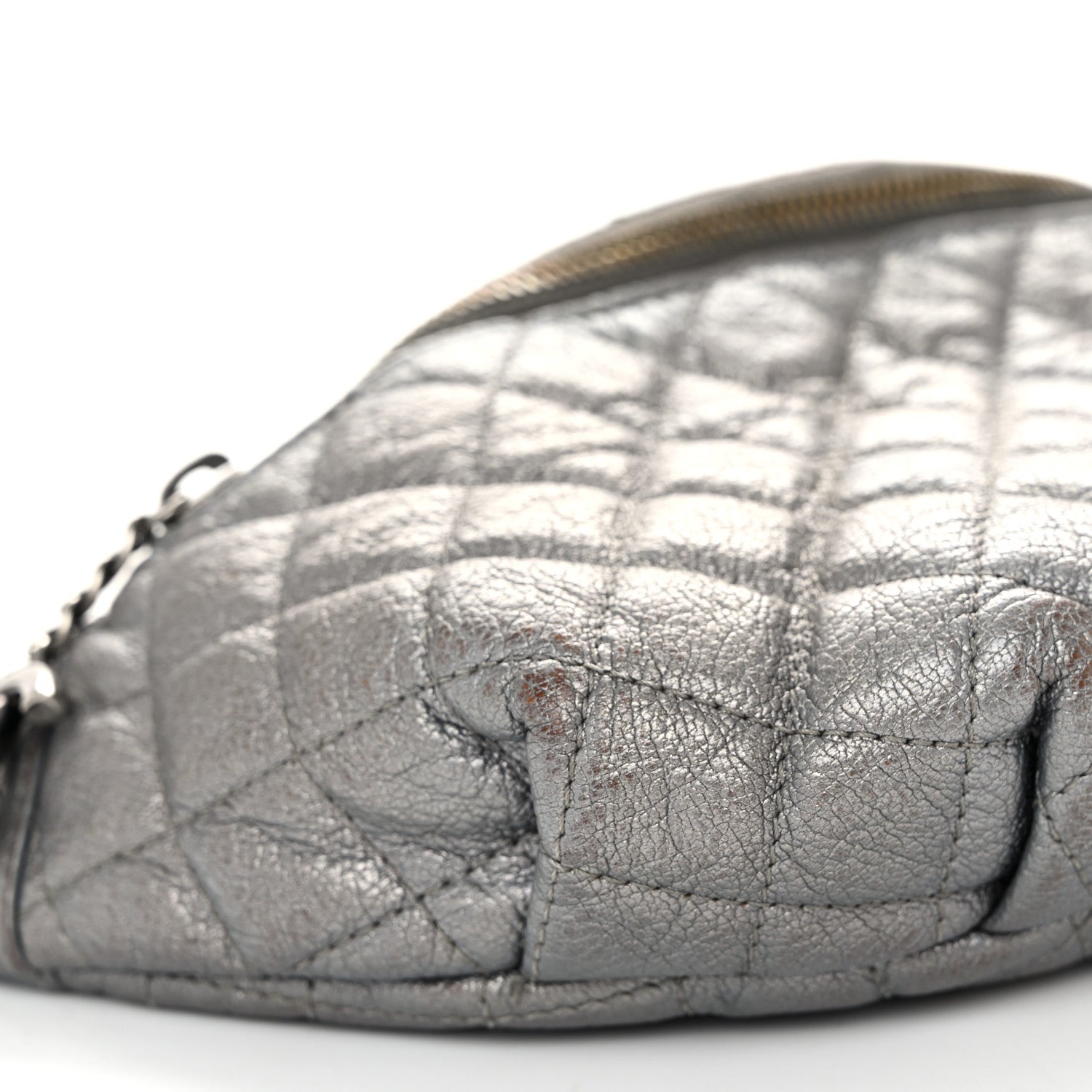 Chanel Metallic Calfskin Quilted Banane Waist Bag Fanny Pack Dark Silver 8 of 14