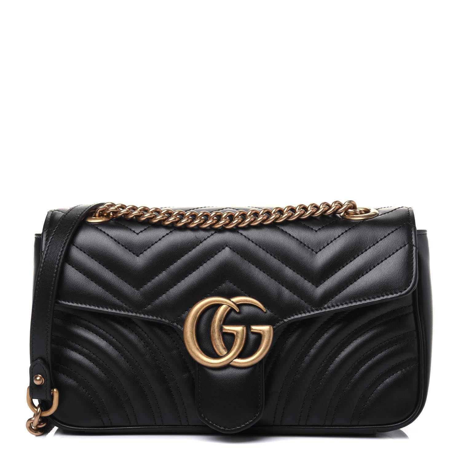 Gucci Calfskin Matelasse Small GG Marmont Shoulder Bag Black 1 of 14