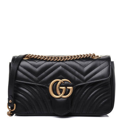 Gucci Calfskin Matelasse Small GG Marmont Shoulder Bag Black 1 of 14