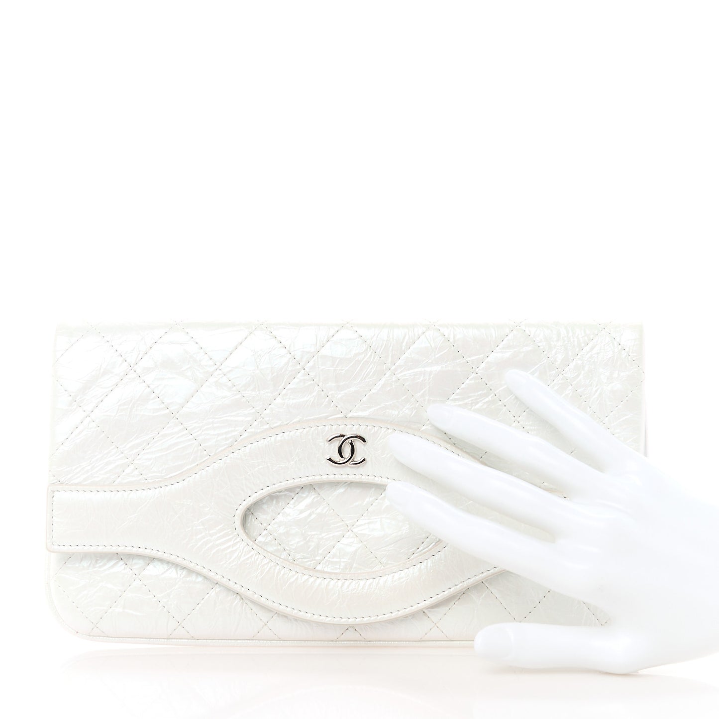 Iridescent Aged Calfskin Quilted Small 31 Pouch White