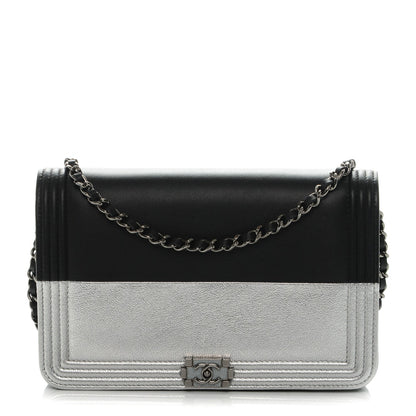 Chanel Metallic Goatskin Calfskin Boy Wallet on Chain WOC Black Silver 1 of 9