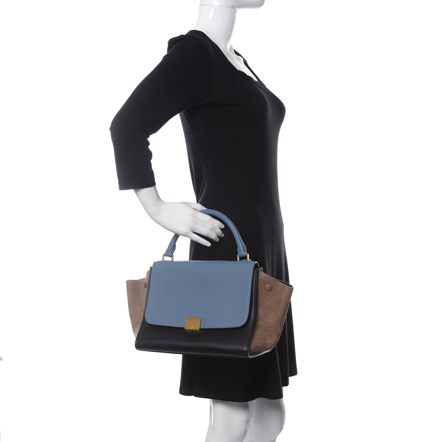 Celine Bullhide Calfskin Grained Nubuck Small Tri-Color Trapeze Medium Blue 2 of 10