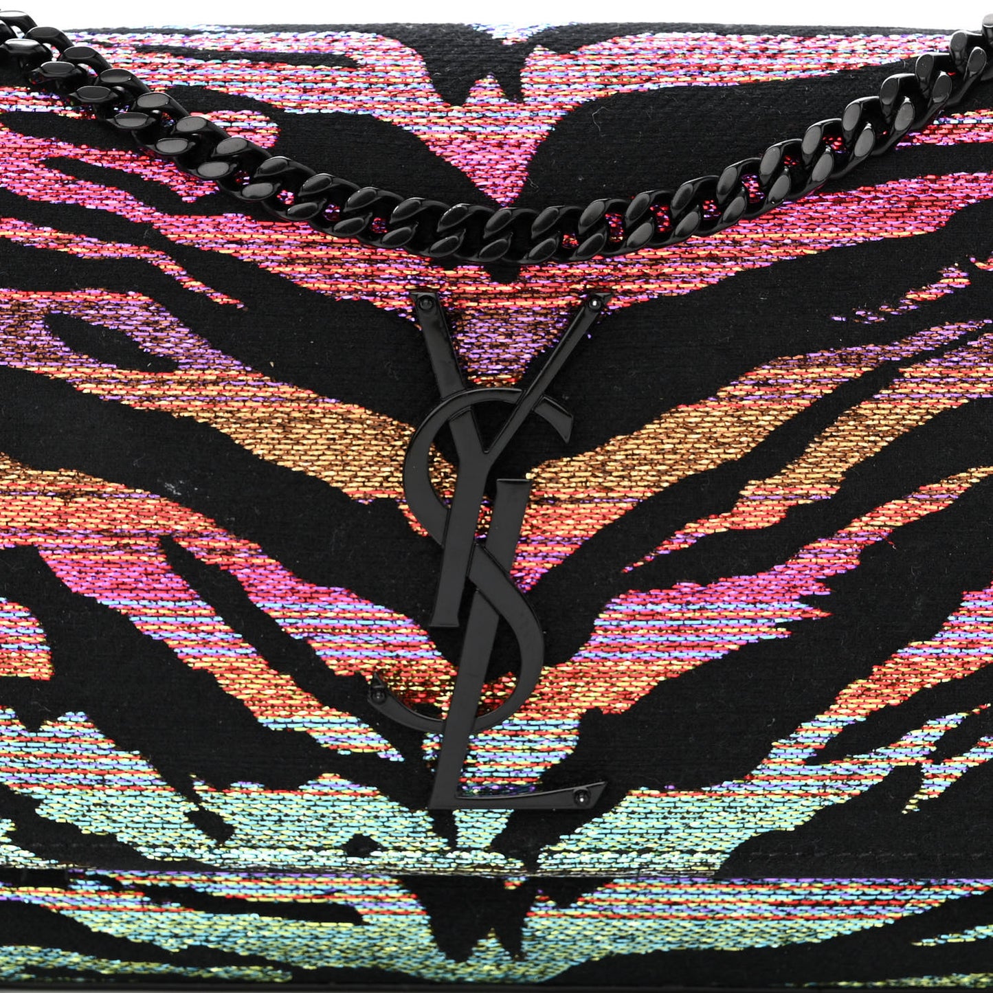 Canvas Calfskin Metallic Tiger Print Small Monogram Kate Satchel Black Multicolor