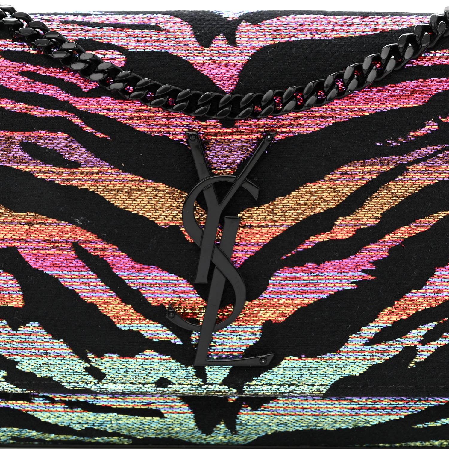 Saint Laurent Canvas Calfskin Metallic Tiger Print Small Monogram Kate Satchel Black Multicolor 8 of 15