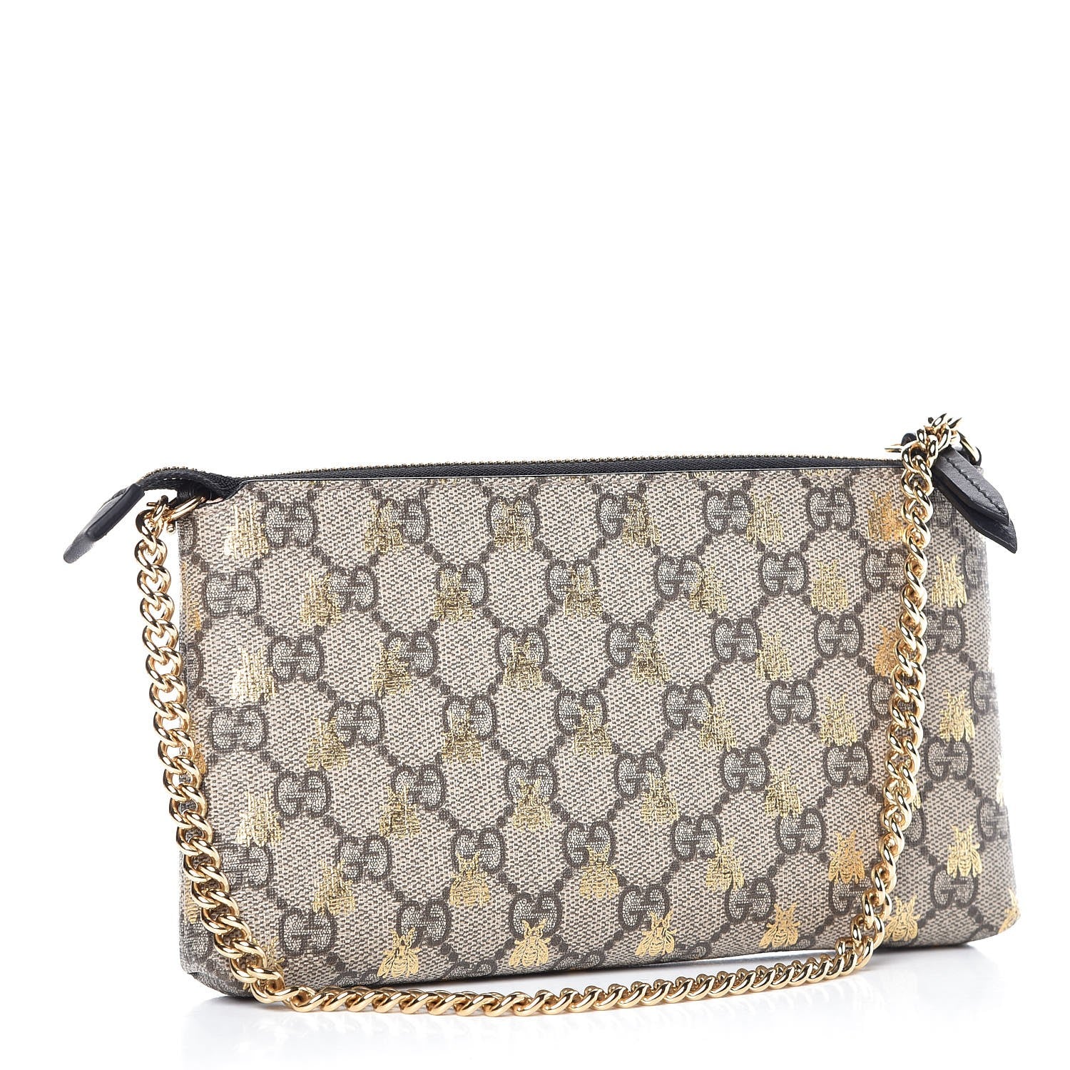 Gucci GG Supreme Monogram Bees Wrist Wallet Beige Black 3 of 8