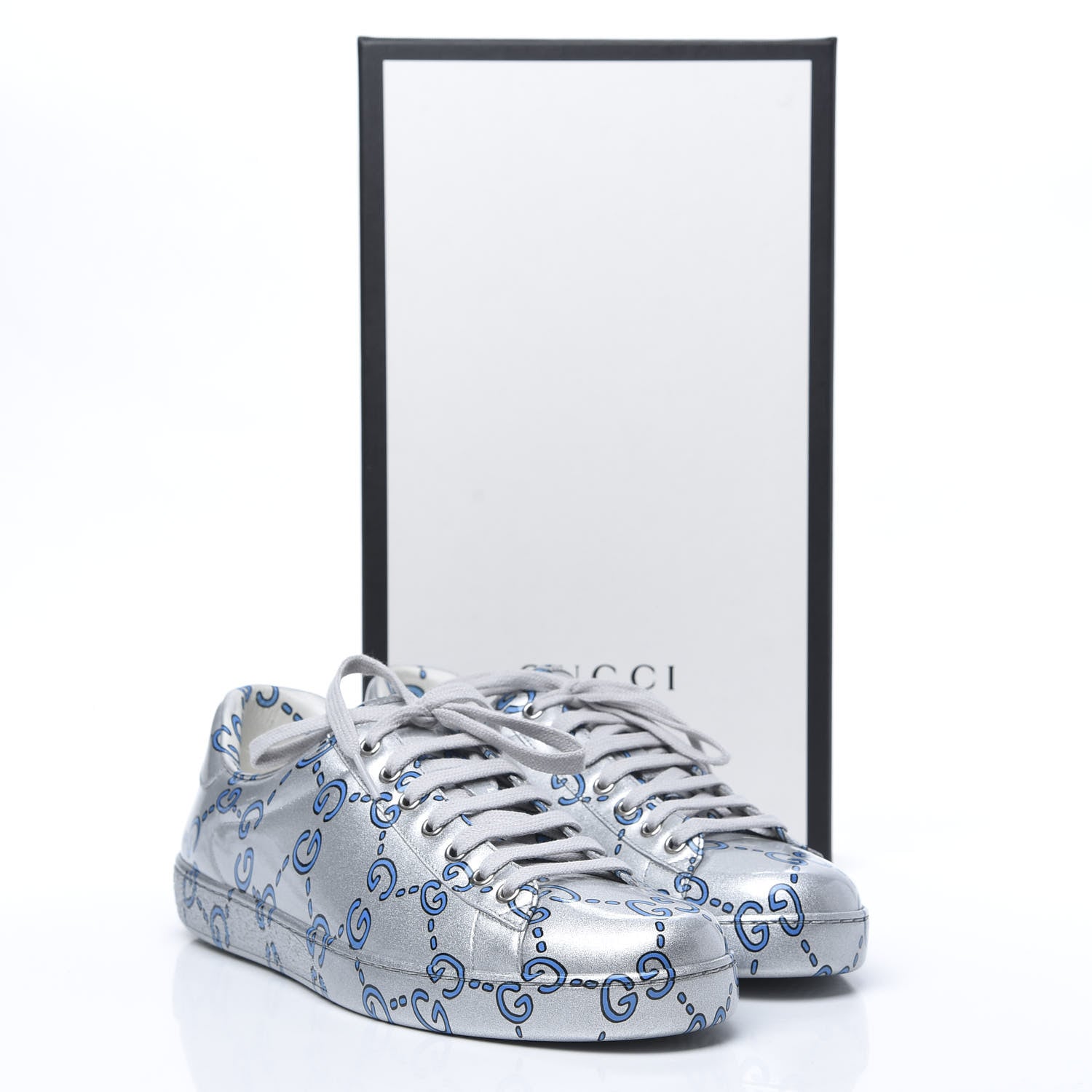 Gucci Miro Rubber Wax GucciGhost Print Mens New Ace Sneakers 9 Silver 9 of 9