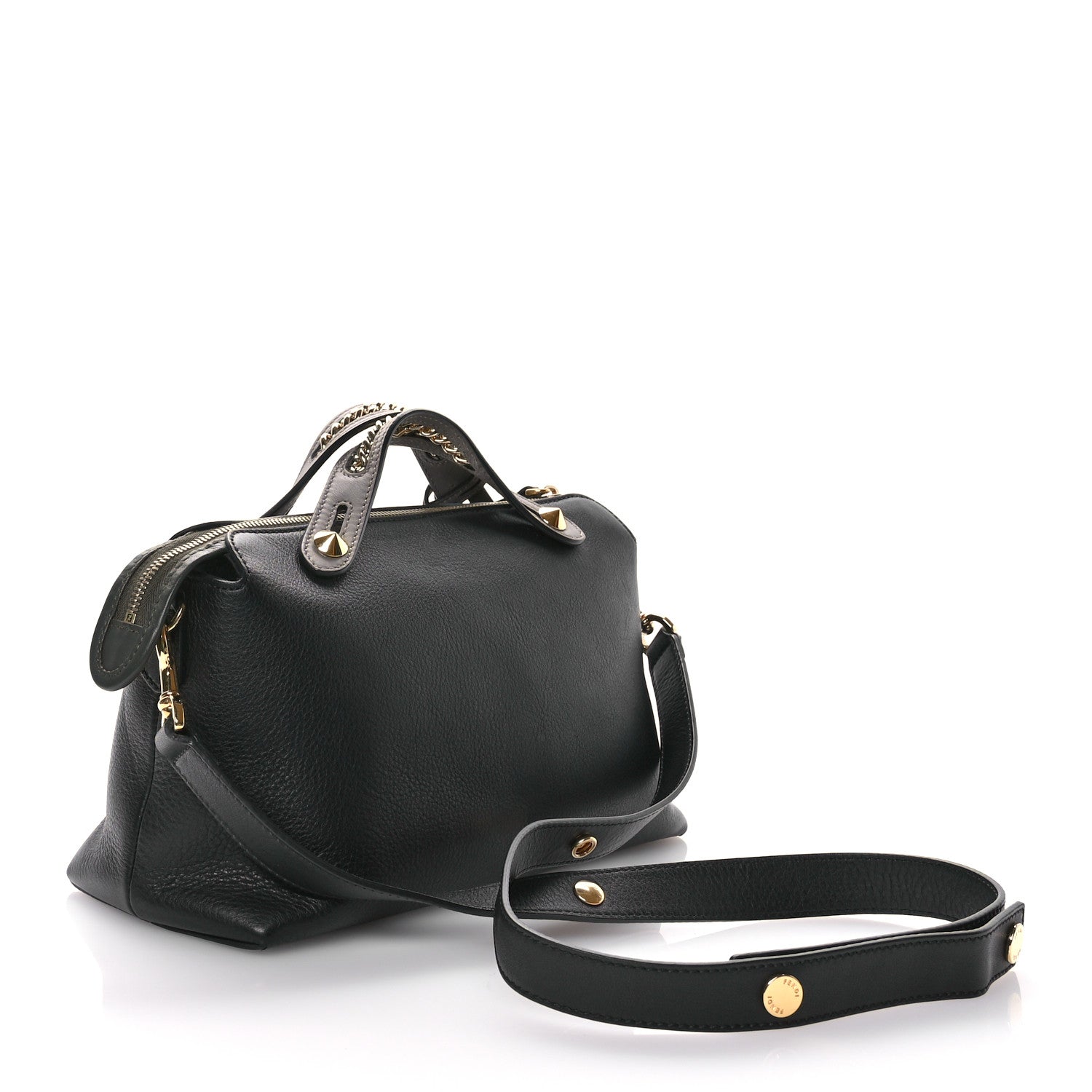 Fendi Vitello Dolce Chain Medium By The Way Boston Bag Black Grigio 3 of 10