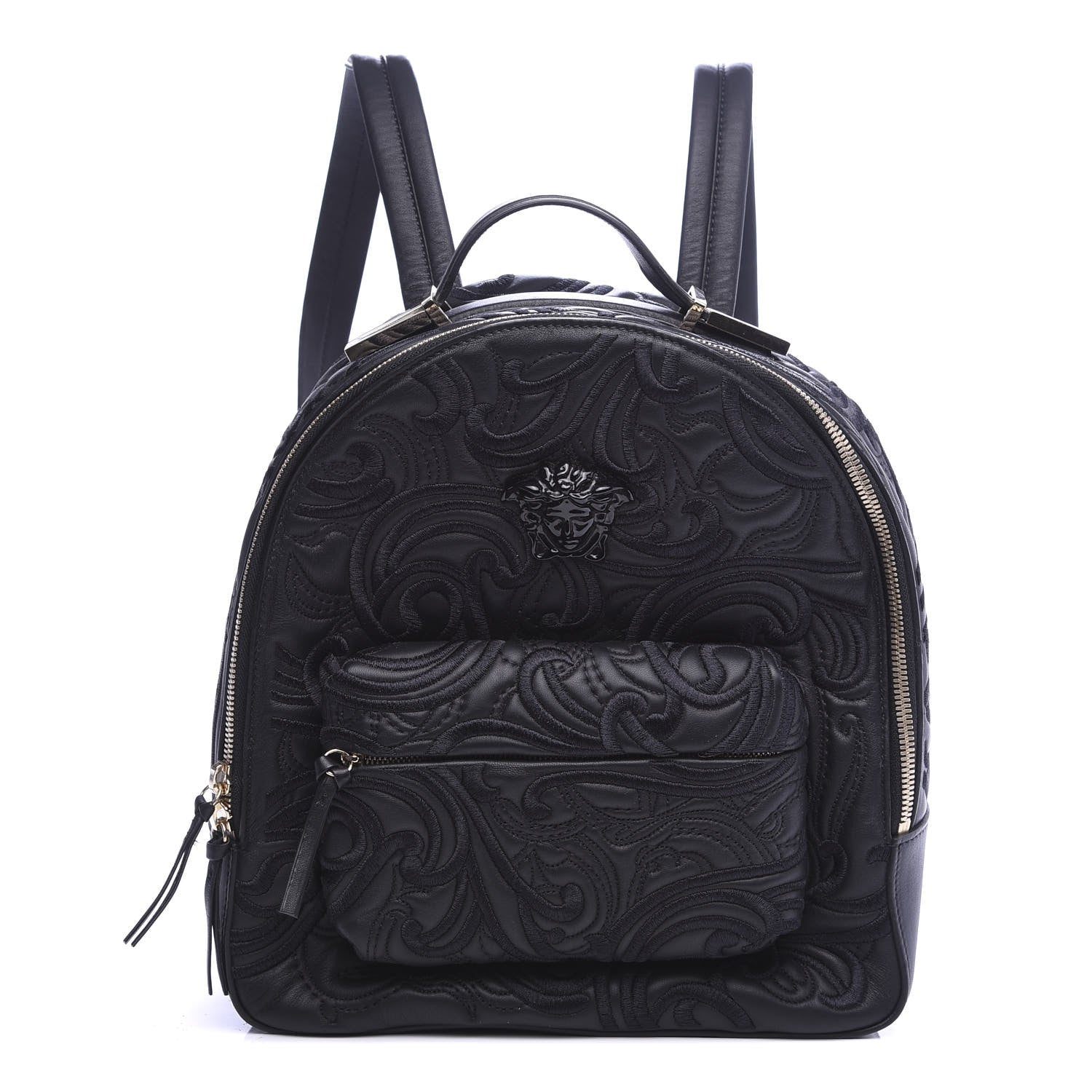 Versace Calfskin Embroidered Baroque Palazzo Backpack Black 1 of 8