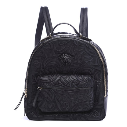 Versace Calfskin Embroidered Baroque Palazzo Backpack Black 1 of 9