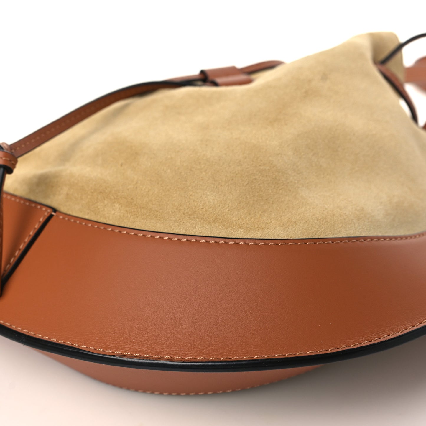Suede Nappa Small Horseshoe Bag Beige Tan
