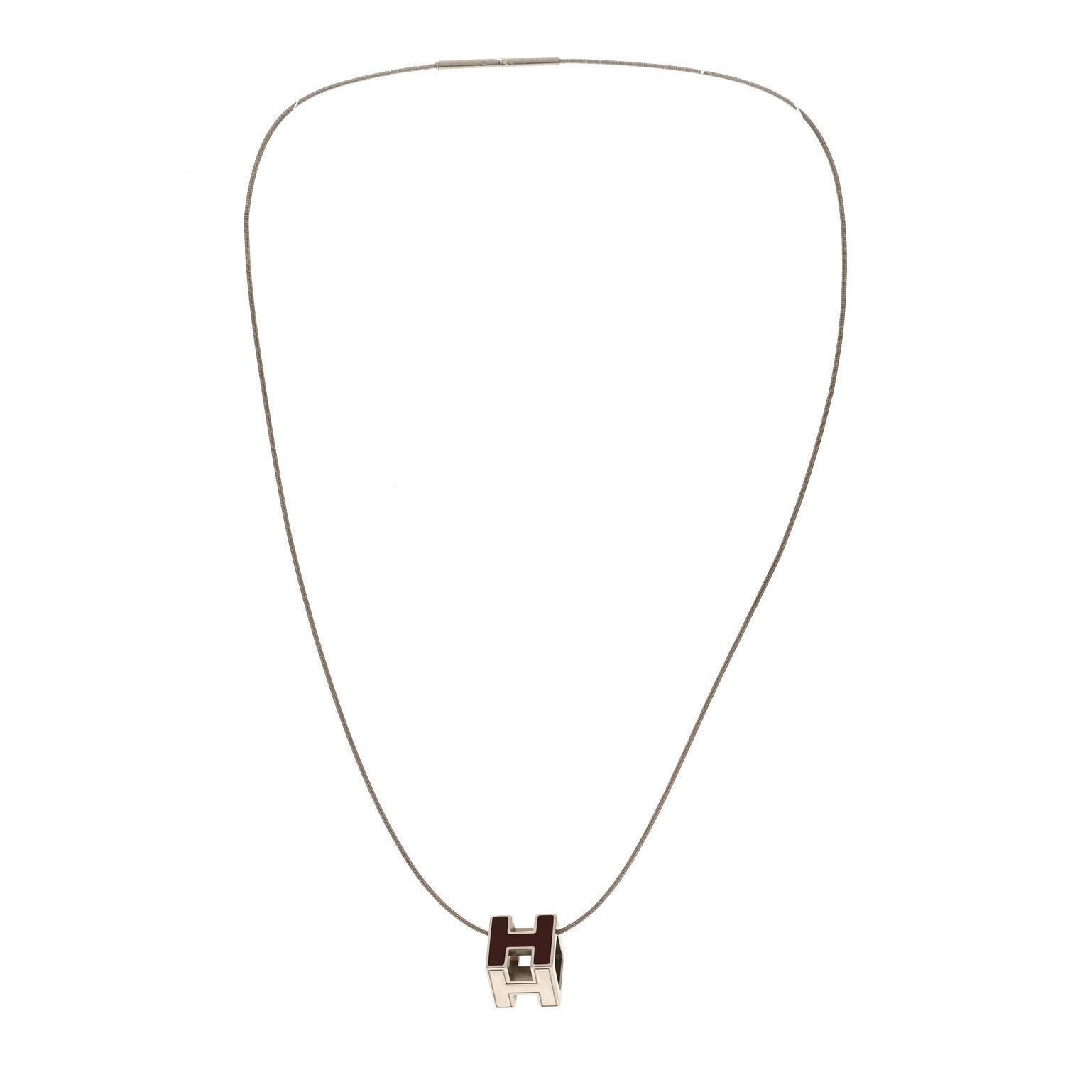 Hermes Palladium Lacquered Cage d'H Necklace Rouge H 3 of 7