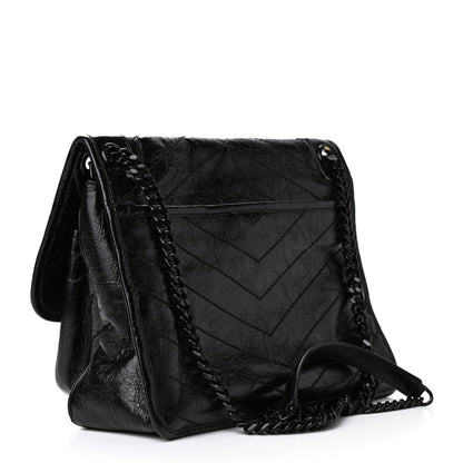 Saint Laurent Crinkled Calfskin Matelasse Monogram Medium Niki Chain Satchel Black 3 of 10