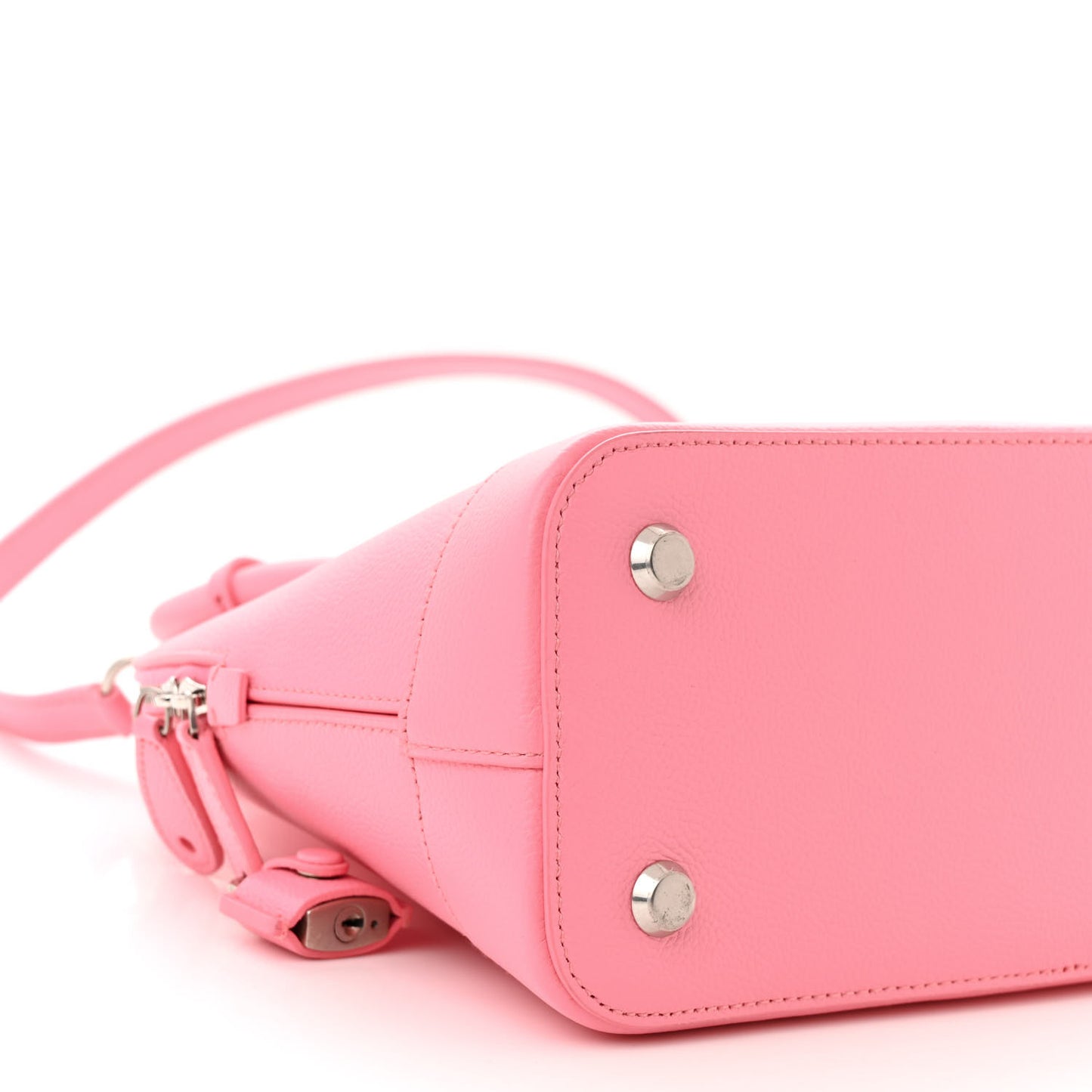 Signature Grained Calfskin Logo S Ville Top Handle Bag Rose Bubblegum Black