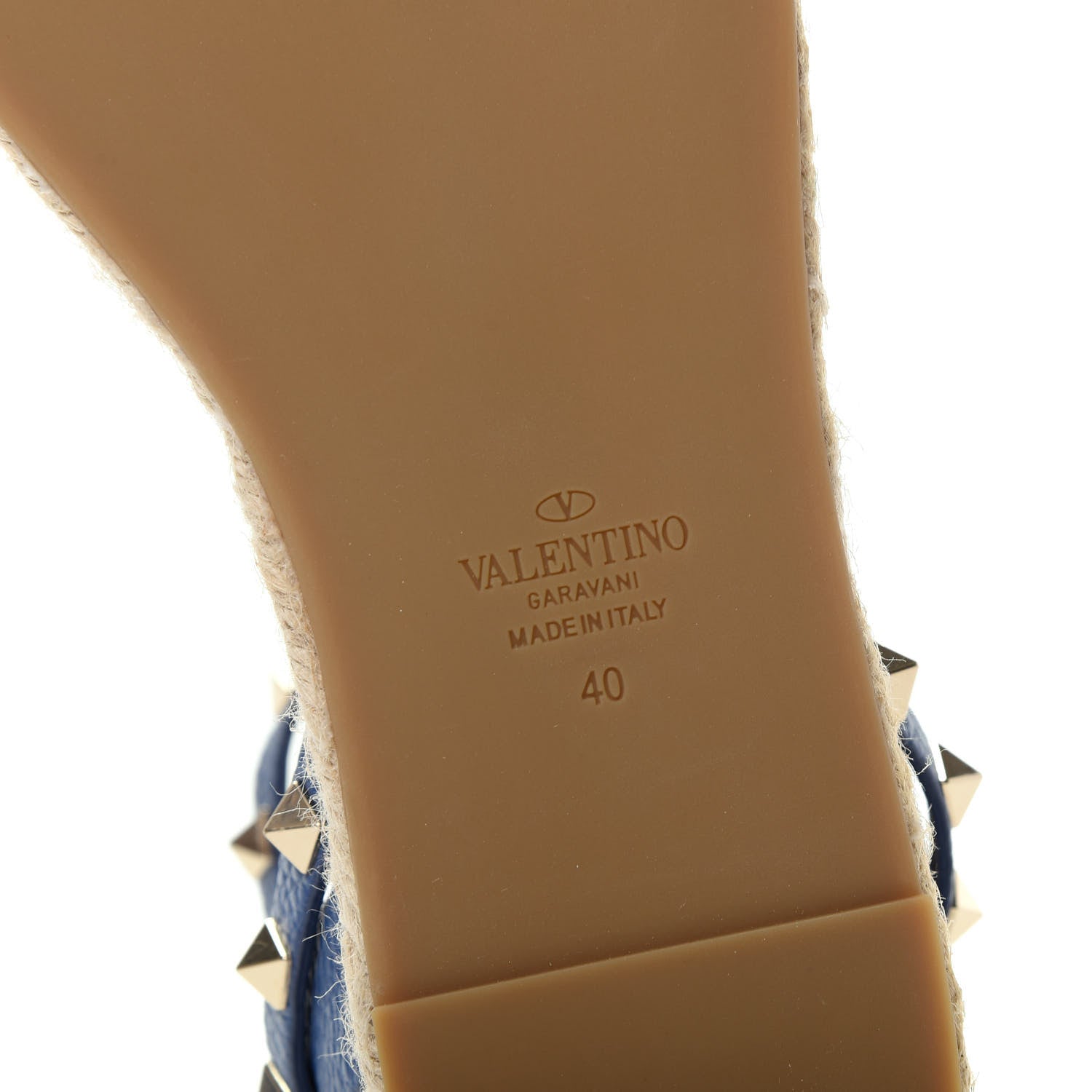 Valentino Garavani Grained Calfskin Rockstud Ankle Strap Espadrille Flat Sandals 40 Baltique 9 of 10