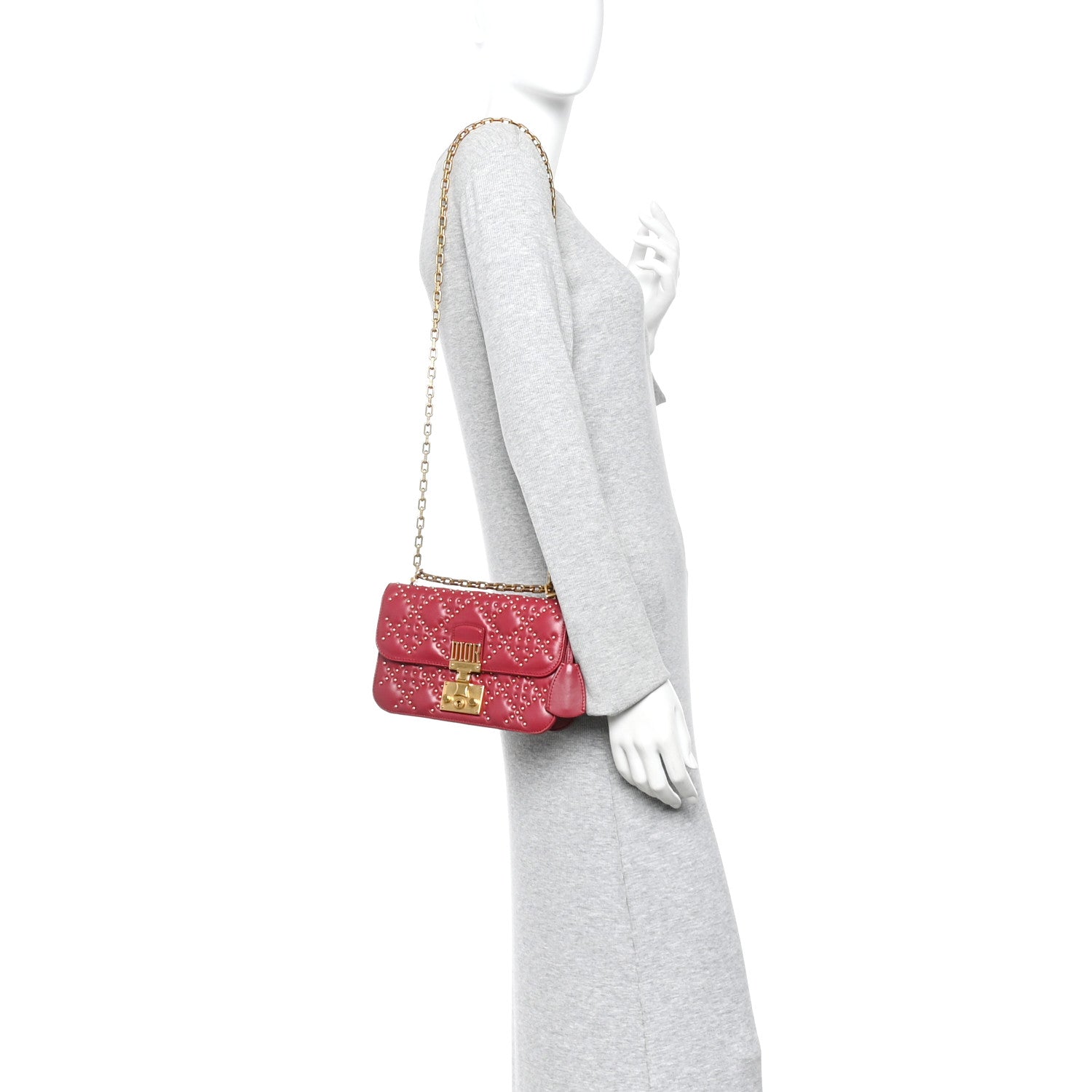 Christian Dior Lambskin Cannage Studded Small Dioraddict Flap Bag Red 2 of 9