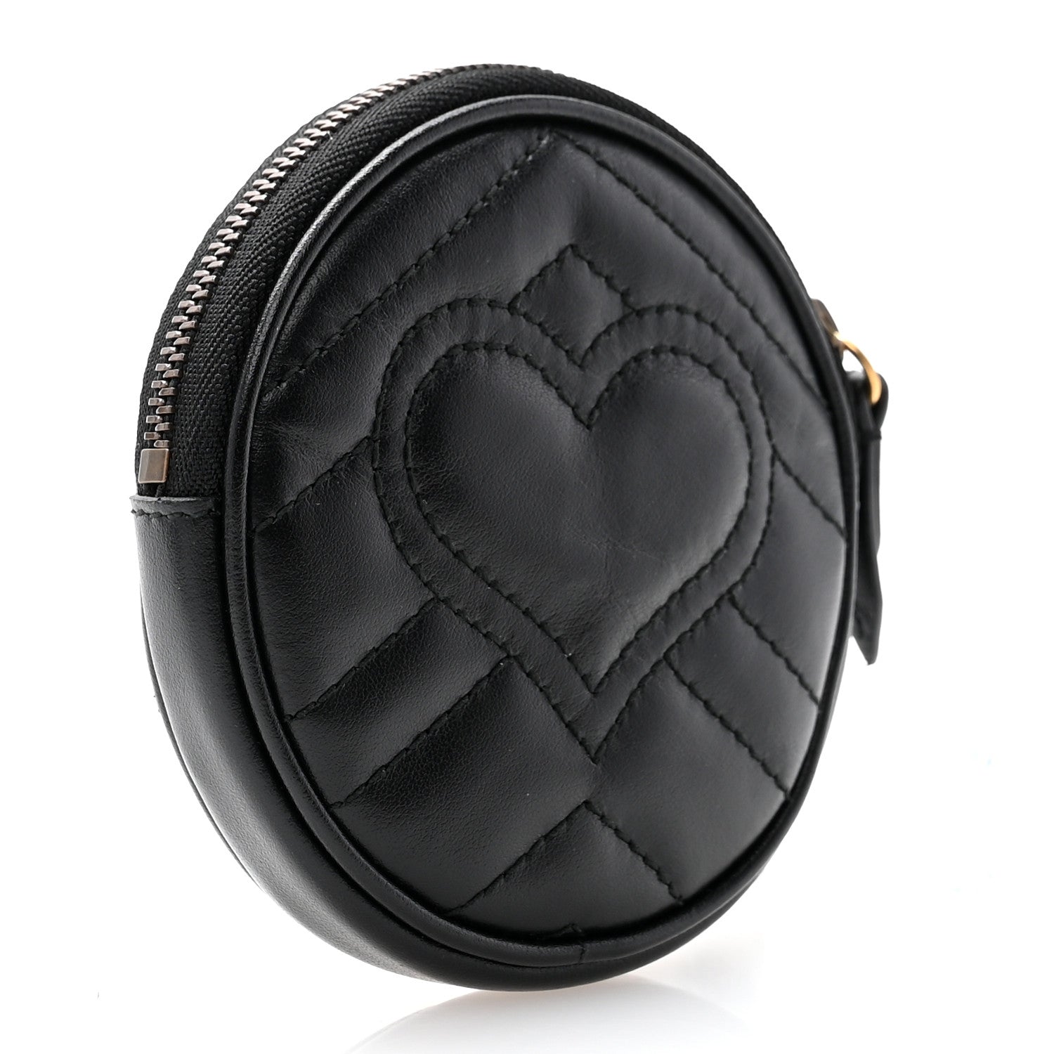 Gucci Calfskin Matelasse GG Marmont Round Coin Purse Black 3 of 9