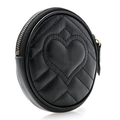 Gucci Calfskin Matelasse GG Marmont Round Coin Purse Black 3 of 9