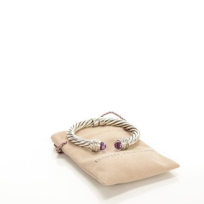David Yurman Sterling Silver Pave Diamond Amethyst 8.5mm Cable Classics Bracelet 4 of 5