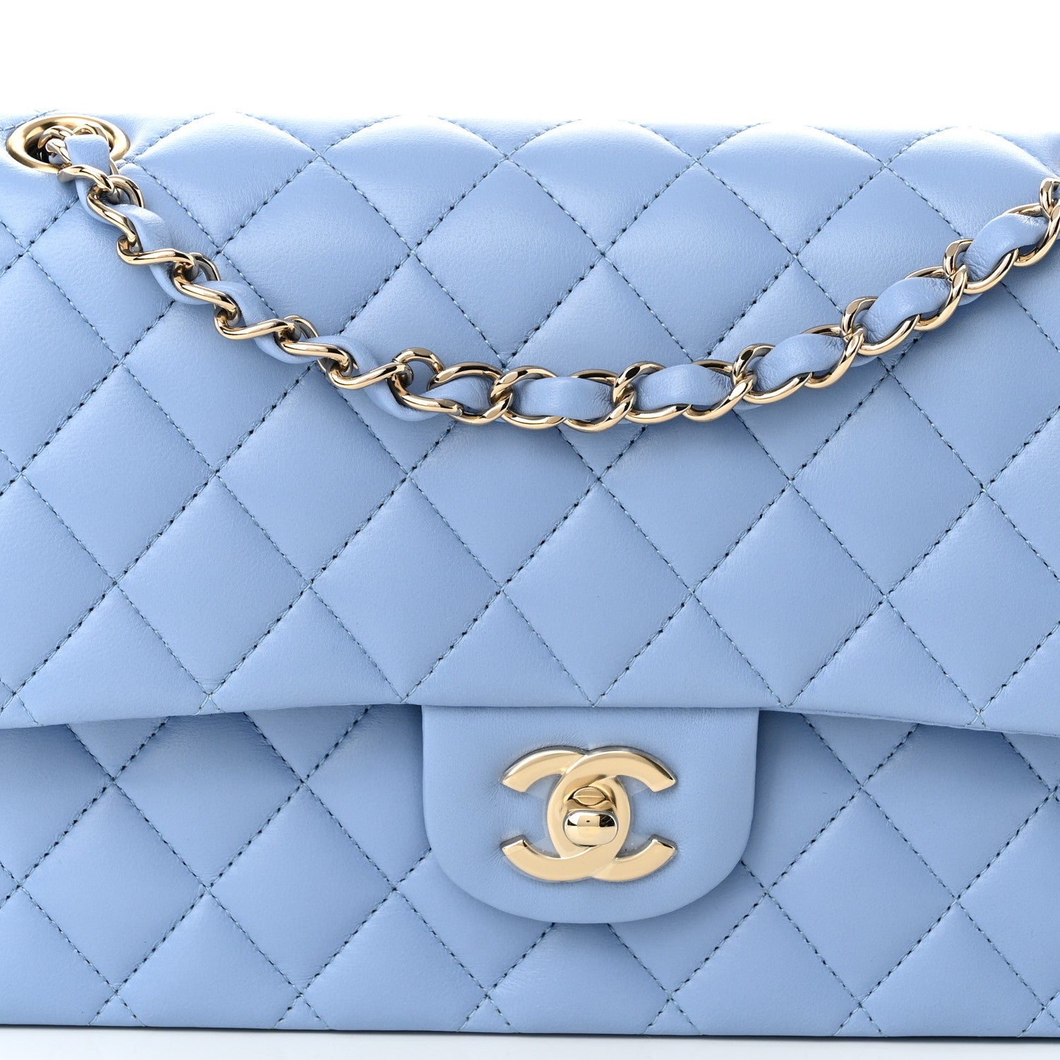 Chanel Lambskin Quilted Medium Double Flap Light Blue 8 of 11