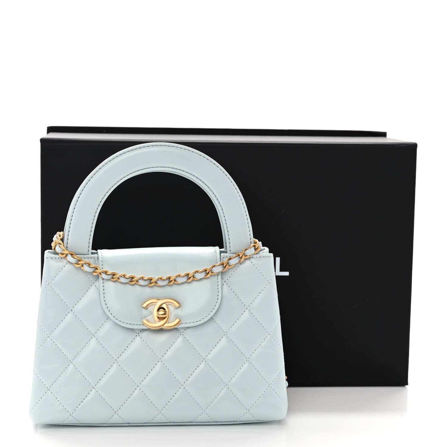 Chanel Shiny Aged Calfskin Quilted Nano Kelly Shopper Light Blue 10 of 10