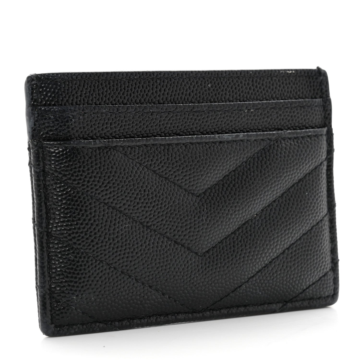 Saint Laurent Grain De Poudre Matelasse Chevron Monogram Credit Card Case Black 3 of 7
