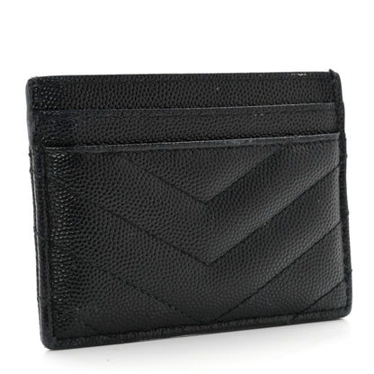 Saint Laurent Grain De Poudre Matelasse Chevron Monogram Credit Card Case Black 3 of 7