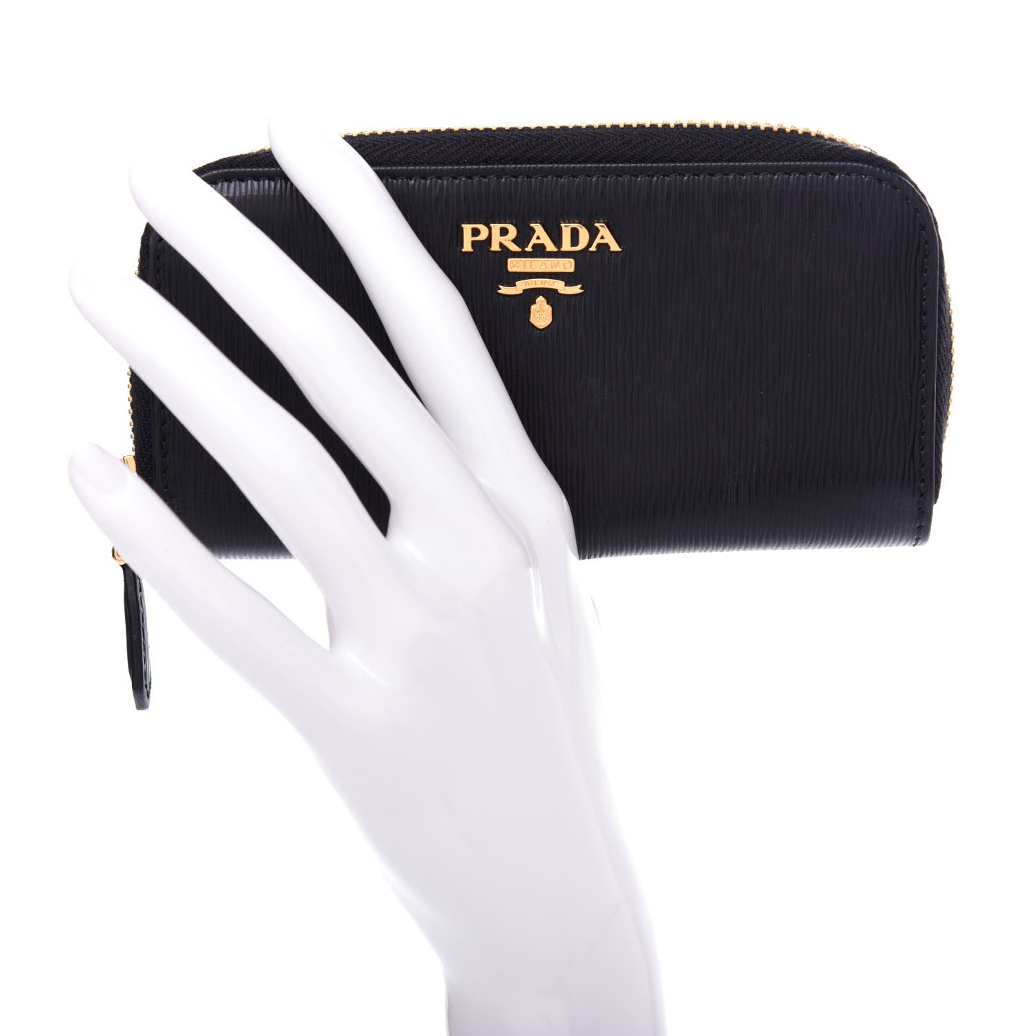 Prada Vitello Move Zip Around Key Holder Black 2 of 7