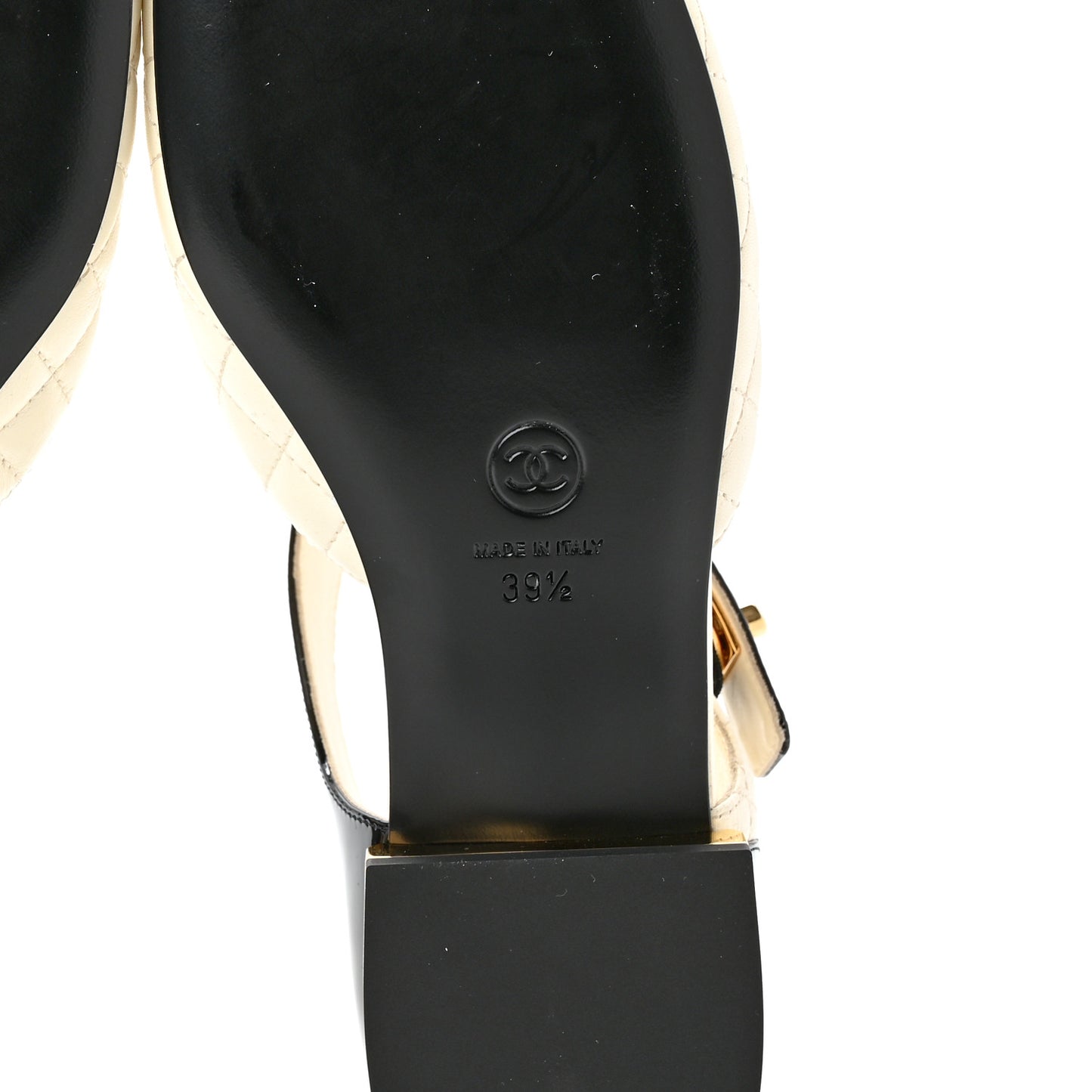 Patent Lambskin Quilted Cap Toe Ballerina Flats 39.5 Ivory Black