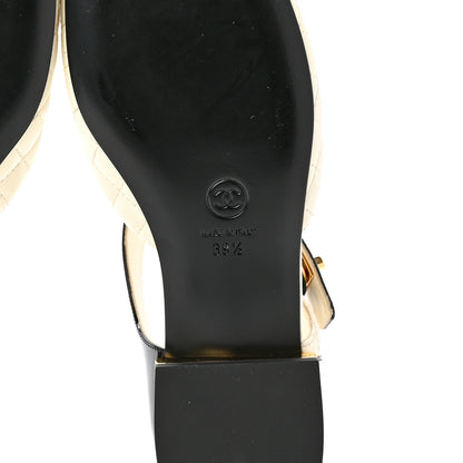 Chanel Patent Lambskin Quilted Cap Toe Ballerina Flats 39.5 Ivory Black 8 of 9