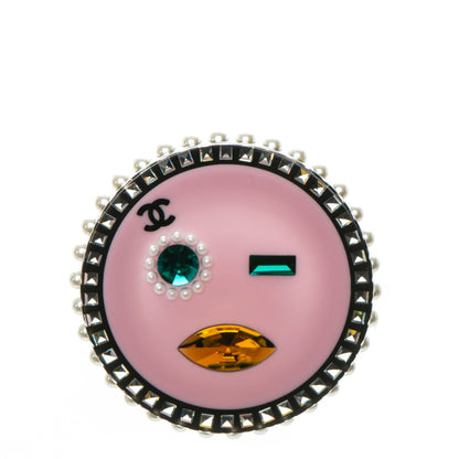 Chanel Metal Resin Pearl Emoji Brooch Silver Pink 1 of 5