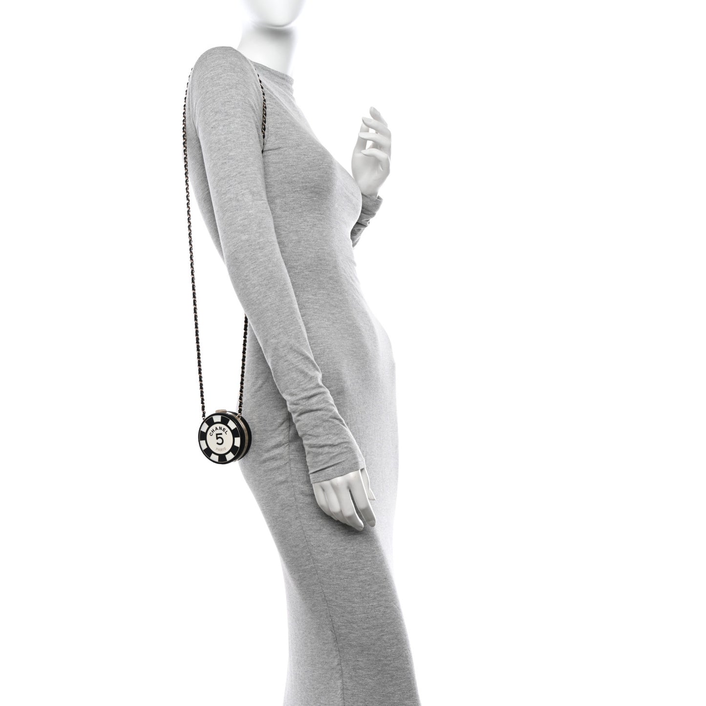 Lambskin Enamel Quilted Round Poker Chip Clutch With Chain Black White