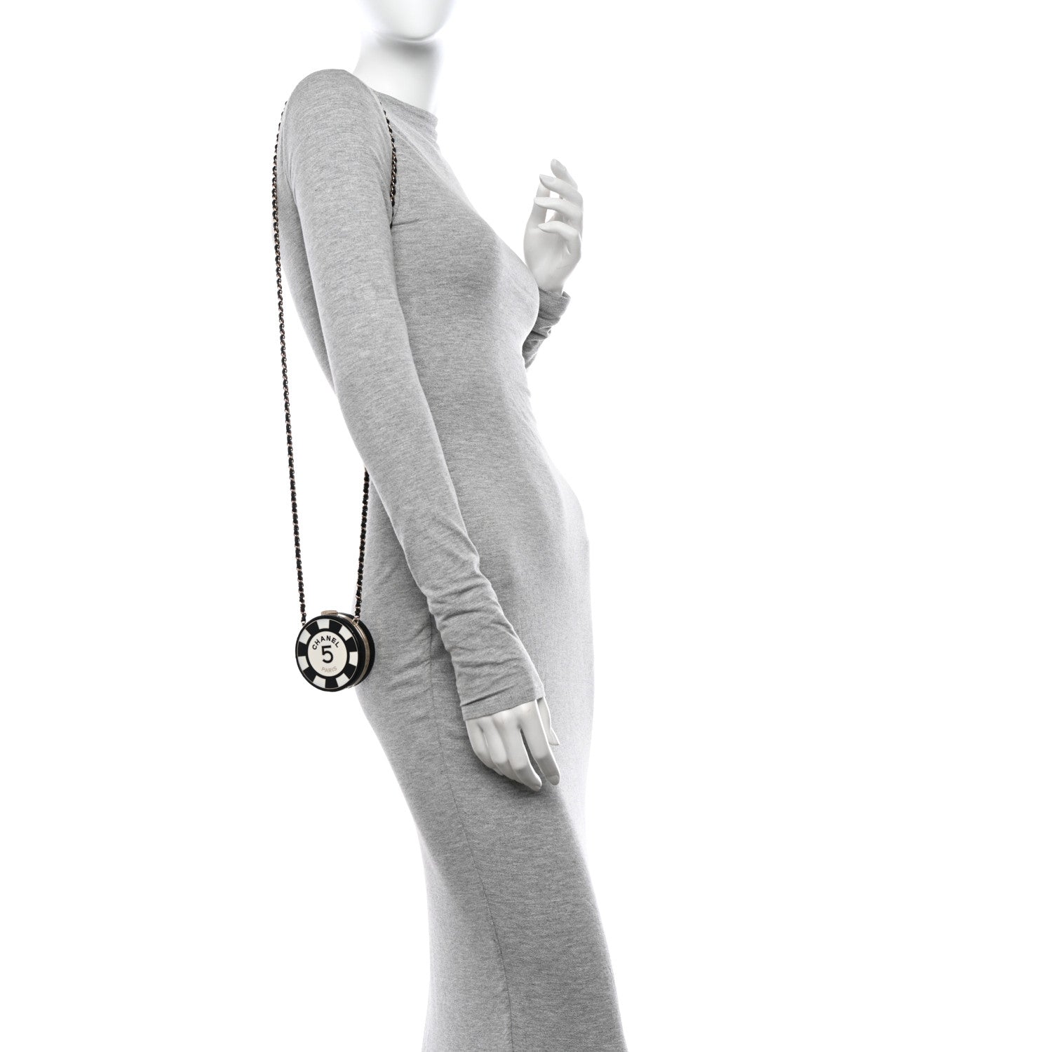 Chanel Lambskin Enamel Quilted Round Poker Chip Clutch With Chain Black White 2 of 11