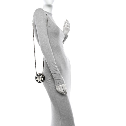 Chanel Lambskin Enamel Quilted Round Poker Chip Clutch With Chain Black White 2 of 11